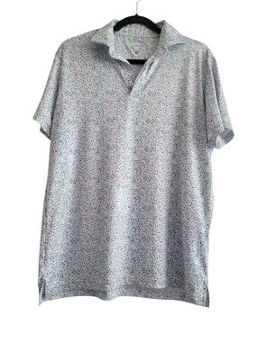 Tailor Byrd Light Blue Purple Leaf Print Quick Dry Polo Golf Performance Shirt